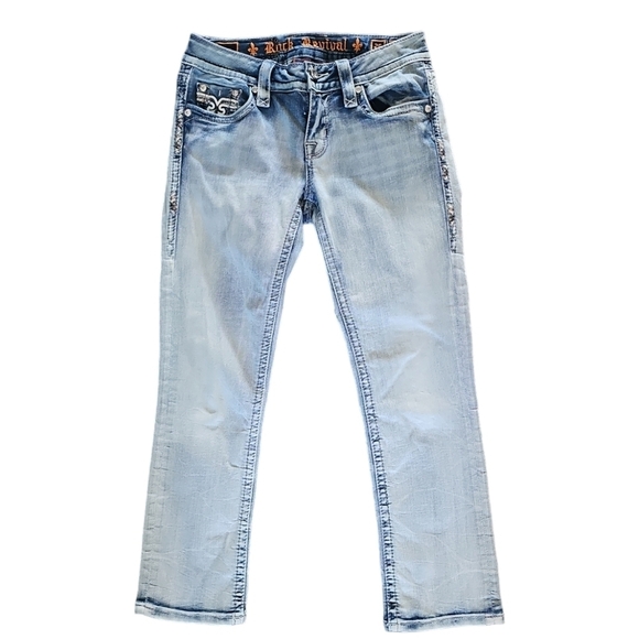 Rock Revival Jeans Size 26 Womens Nancy Crop Light Wash Blue Denim Skinny - Picture 1 of 13
